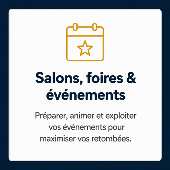 Pictogramme calendrier représentant la préparation, l’animation et l’exploitation commerciale des salons, foires et événements