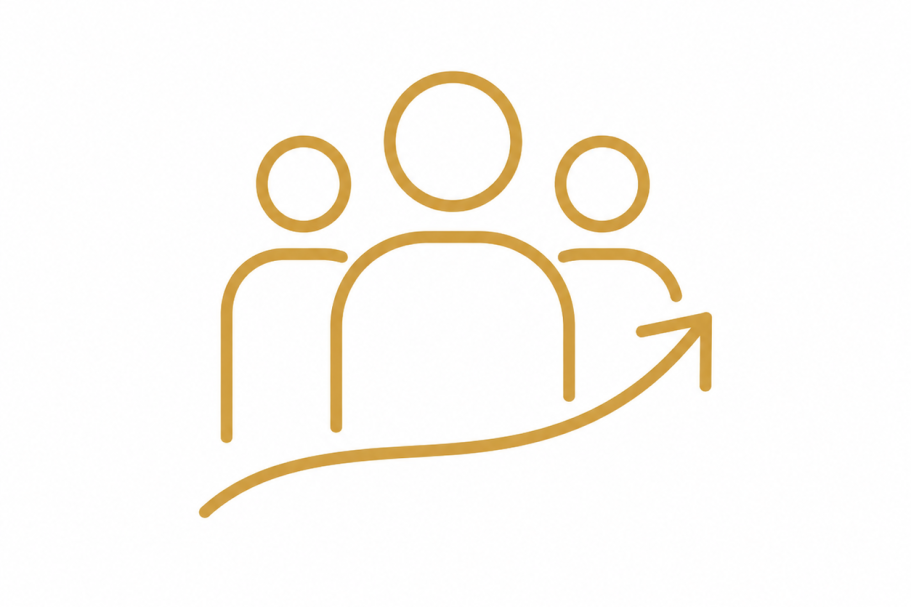 Pictogramme d’équipe représentant la formation, l’accompagnement des managers et la progression durable des résultats commerciaux