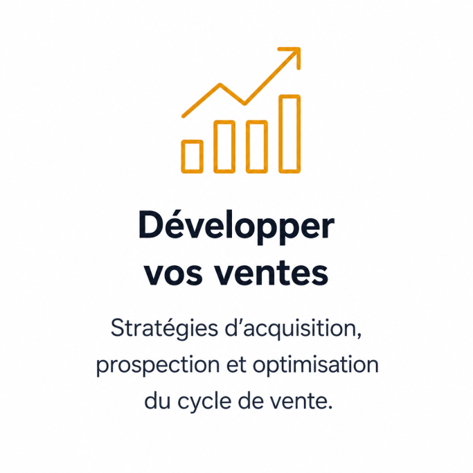 Pictogramme graphique en progression représentant le développement des ventes, la prospection et l’optimisation du cycle commercial