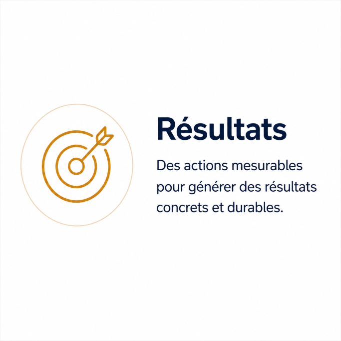 Pictogramme cible représentant des actions mesurables pour obtenir des résultats commerciaux concrets et durables