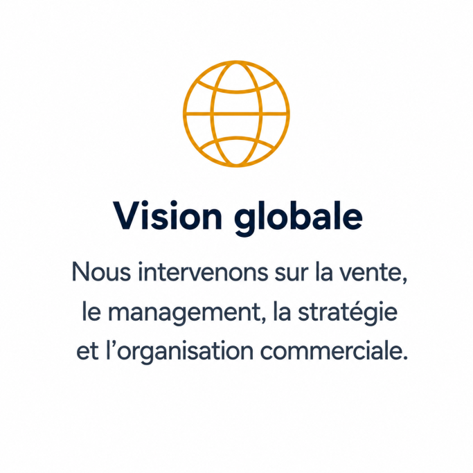 Pictogramme globe représentant une vision globale de la vente, du management, de la stratégie et de l’organisation commerciale