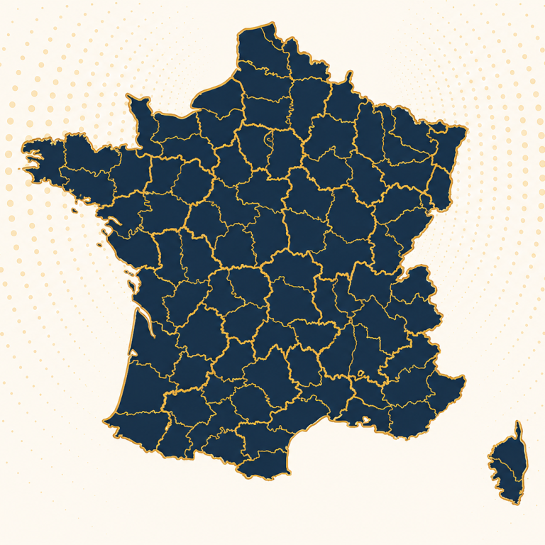 Carte de France représentant la zone d’intervention d’ONYNE pour accompagner les entreprises en présentiel ou à distance